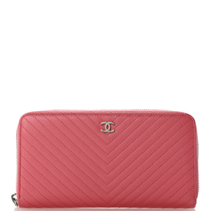 Chanel Caviar Chevron Large Gusset Zip Around Wallet Pink 1 of 11