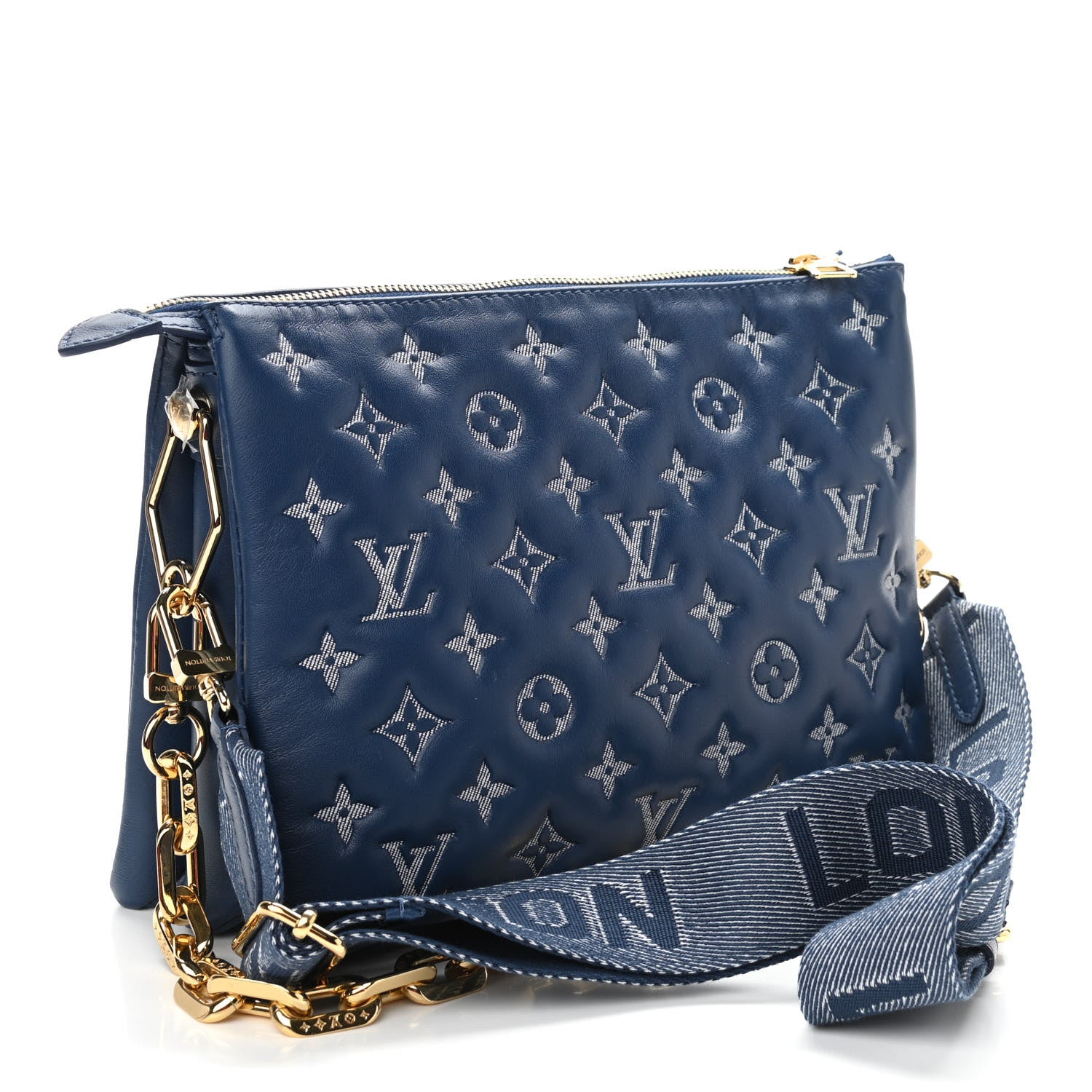 Louis Vuitton Lambskin Embossed Monogram Coussin PM Denim Blue 3 of 9