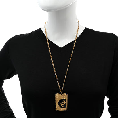 Chanel CC ID Dog Tag Charm Necklace Gold Black 2 of 6