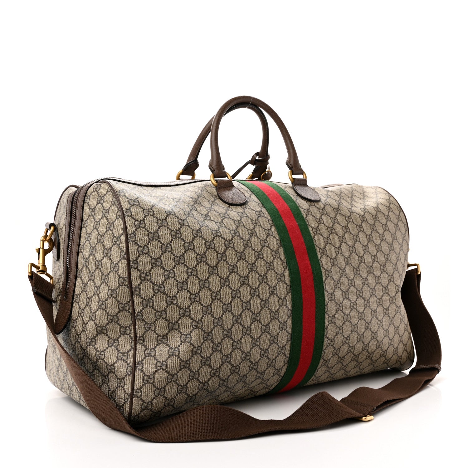 Gucci GG Supreme Monogram Textured Dollar Calfskin Web Large Savoy Duffle Bag Beige Ebony New Acero 2 of 14