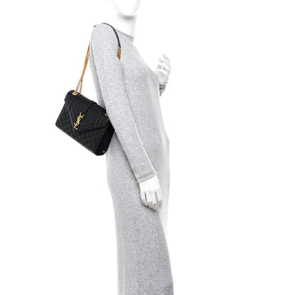 Saint Laurent Grain De Poudre Textured Mixed Matelasse Triquilt Medium Monogram Satchel Black 2 of 10