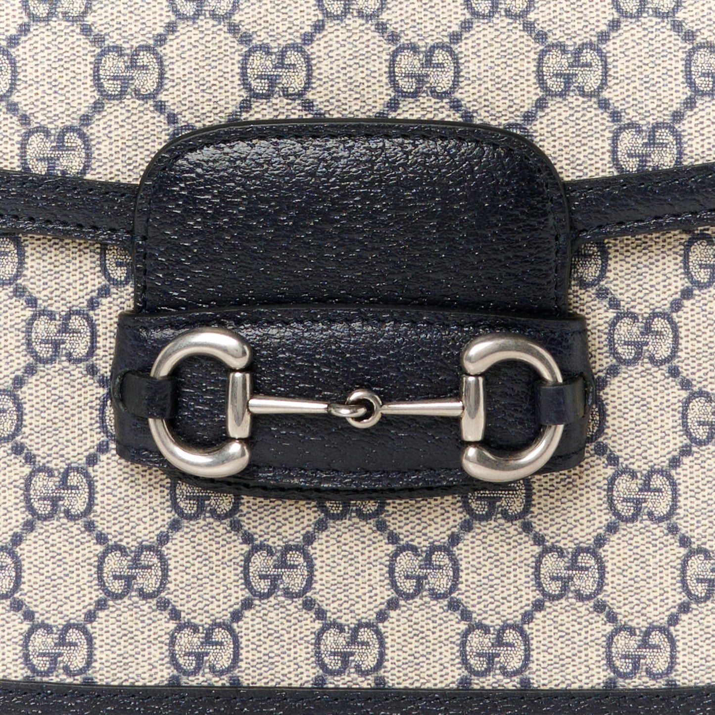 GG Supreme Monogram Azalea Calfskin Horsebit 1955 Shoulder Bag Beige Blue