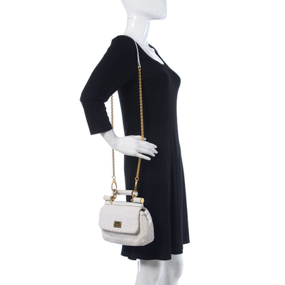 Dolce & Gabbana Calfskin Lace Small Miss Sicily Satchel White 2 of 12