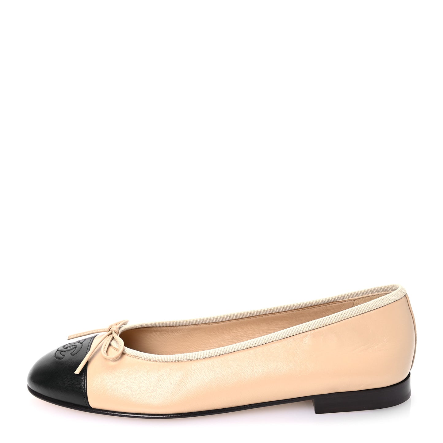 Lambskin Cap Toe CC Ballerina Flats 39.5 Beige Black