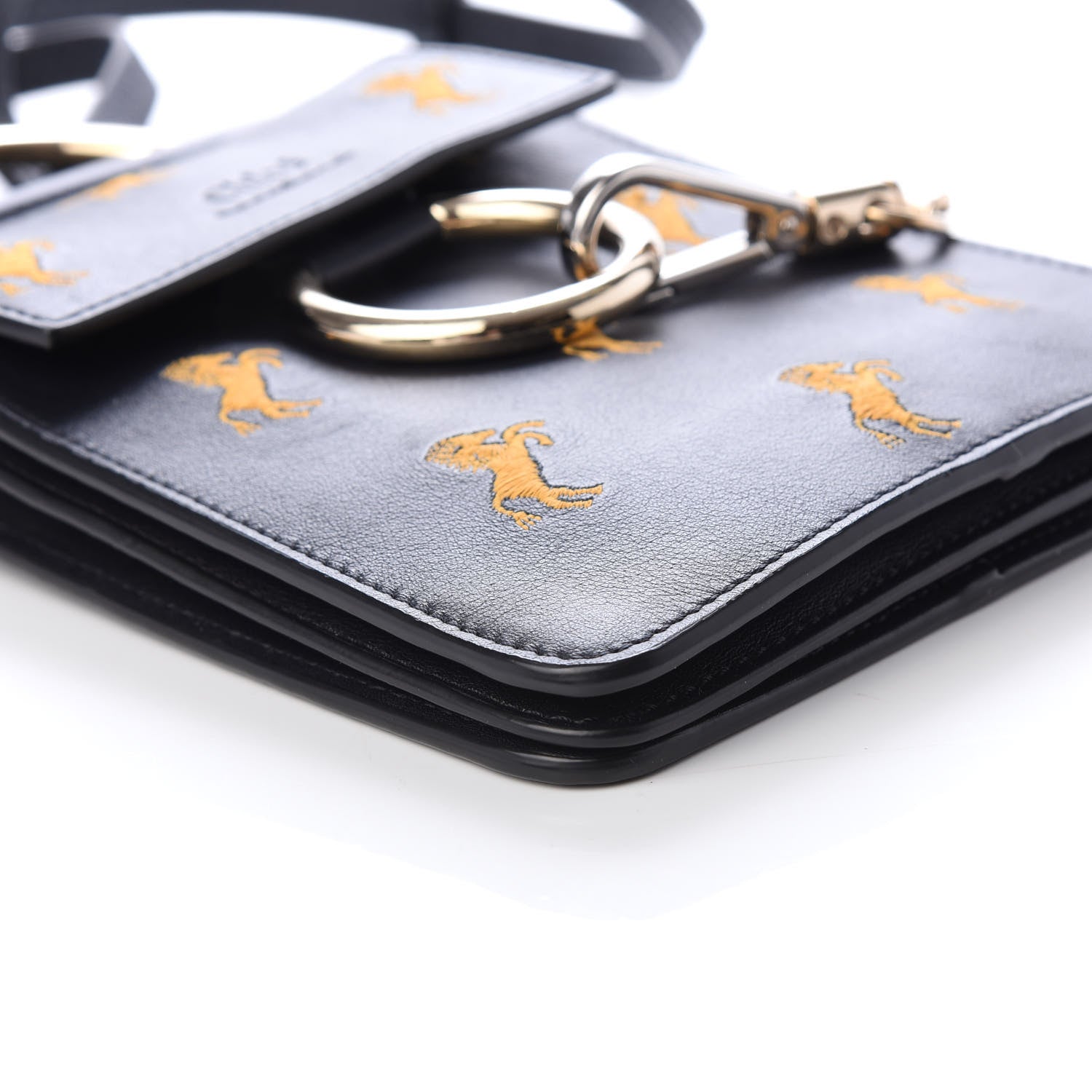 Chloe Smooth Calfskin Little Horses Embroidered Mini Faye Bracelet Bag Black 8 of 9
