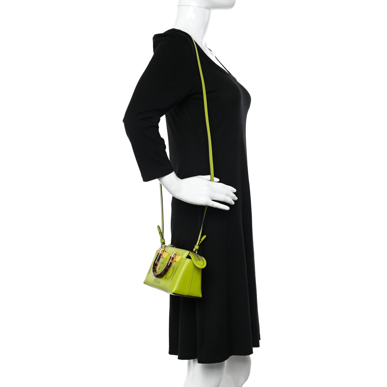 Fendi Vitello King Plexiglass Logo Embossed Mini By The Way Top Handle Boston Bag Wasabi 2 of 9