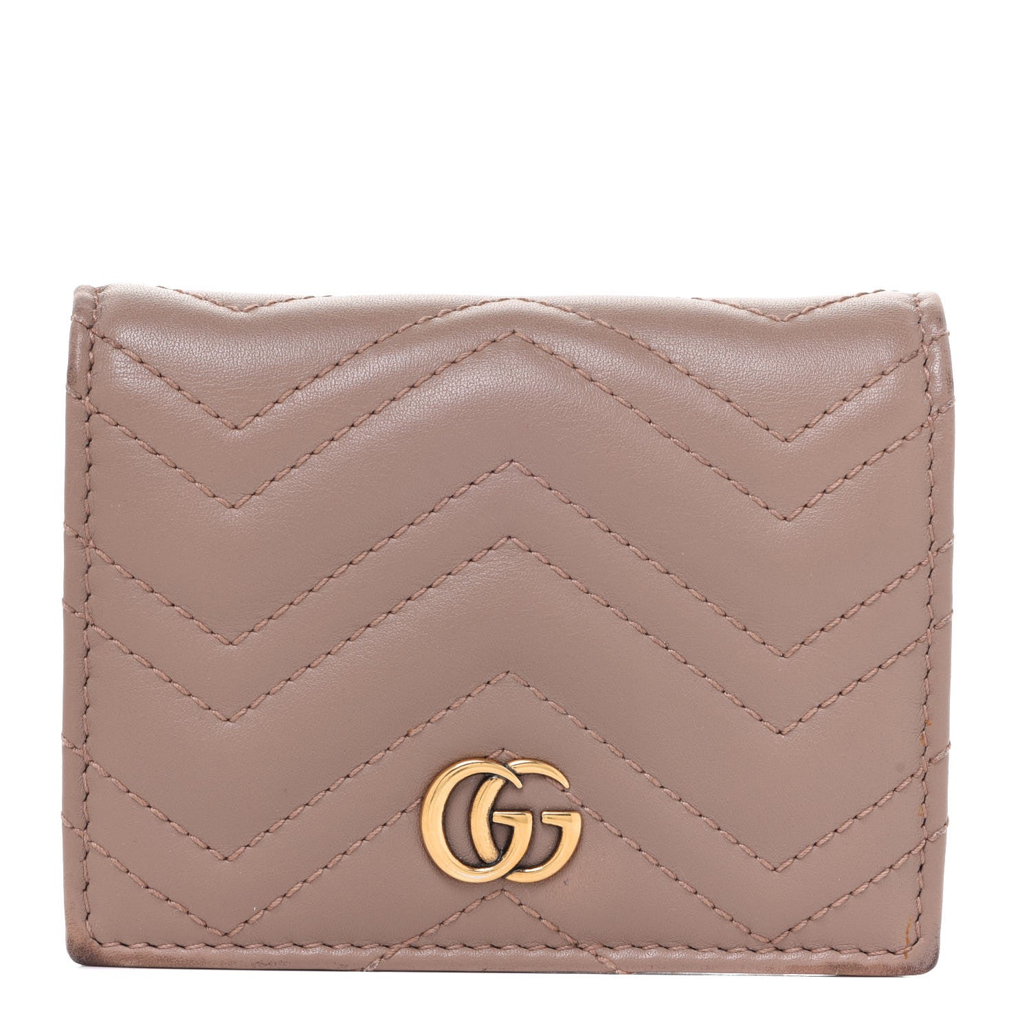 Gucci Calfskin Matelasse GG Marmont Card Case Wallet Porcelain Rose 1 of 12