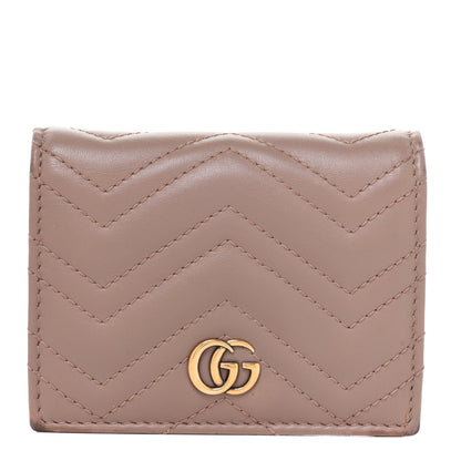 Gucci Calfskin Matelasse GG Marmont Card Case Wallet Porcelain Rose 1 of 12