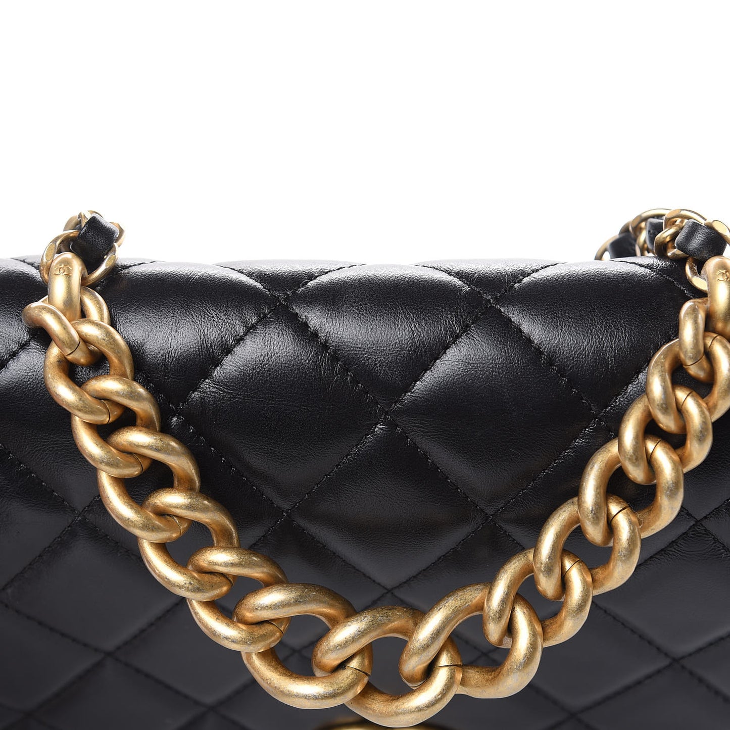 Calfskin Caviar Quilted Chain Handle Flap Black