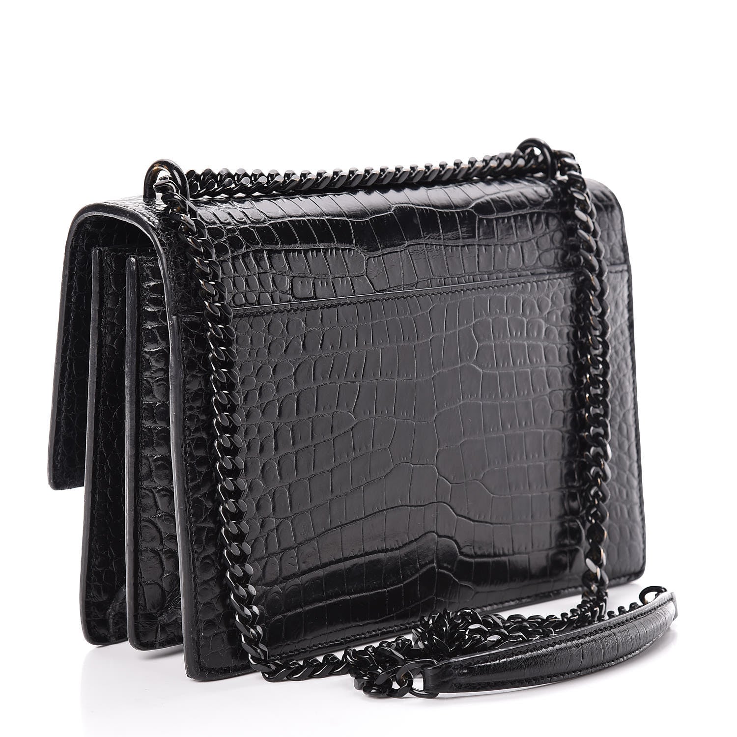 Saint Laurent Calfskin Crocodile Embossed Medium Monochrome Monogram Sunset Black 3 of 22
