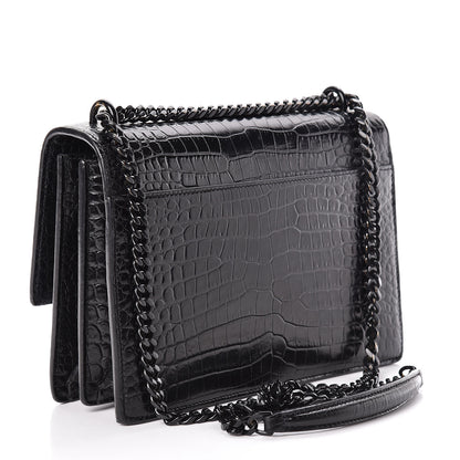 Saint Laurent Calfskin Crocodile Embossed Medium Monochrome Monogram Sunset Black 3 of 22
