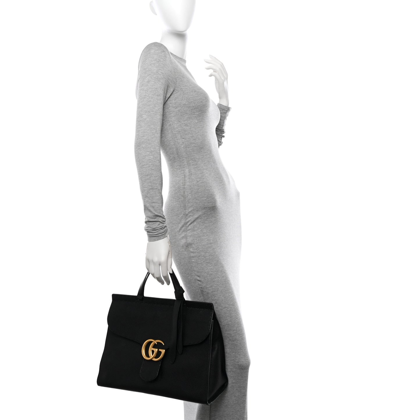 Calfskin Medium GG Marmont Top Handle Bag Black