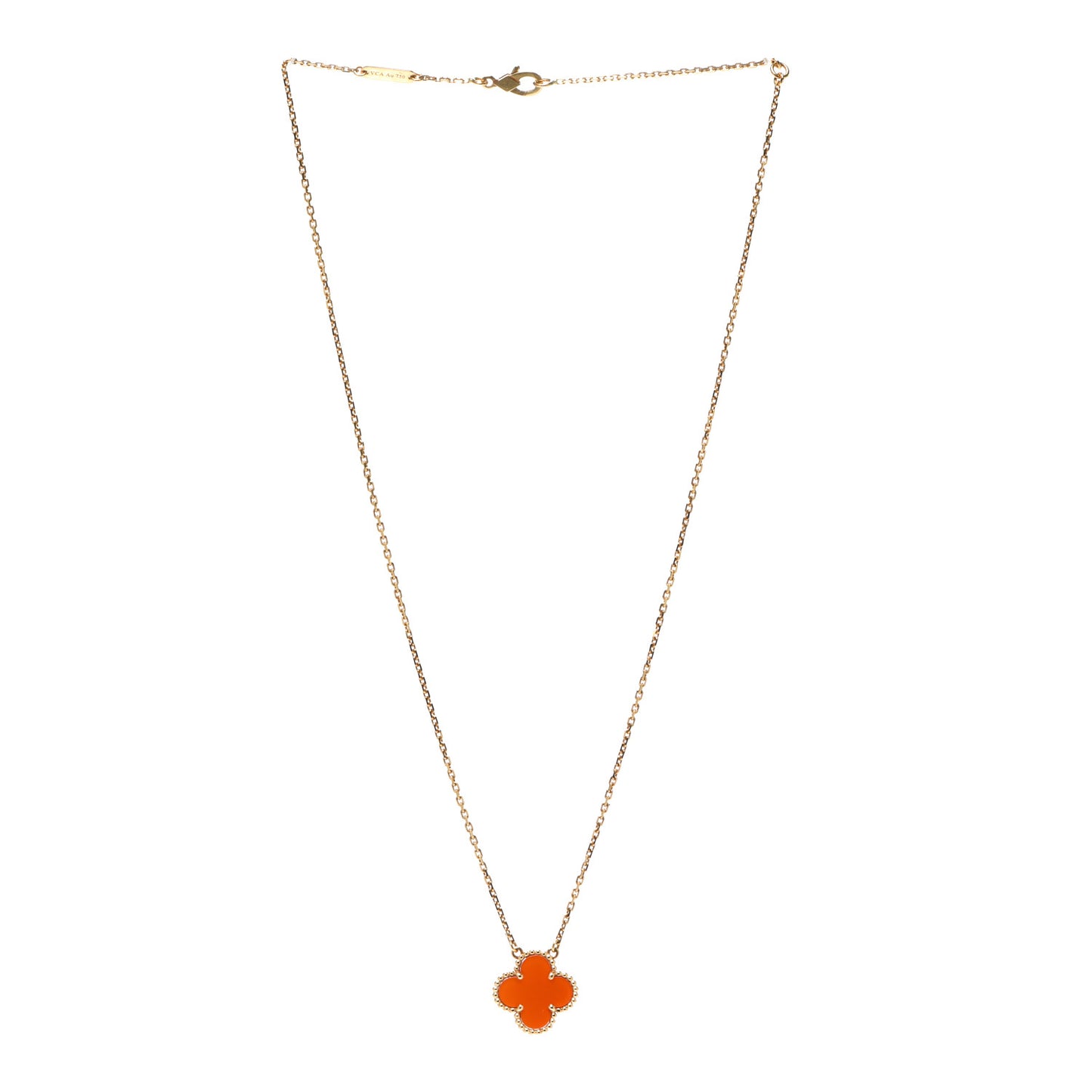 18K Yellow Gold Carnelian Vintage Alhambra Pendant Necklace