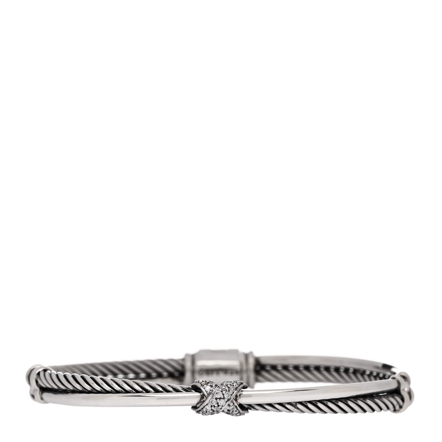 David Yurman Sterling Silver Diamond 3mm Crossover X Bracelet 1 of 3