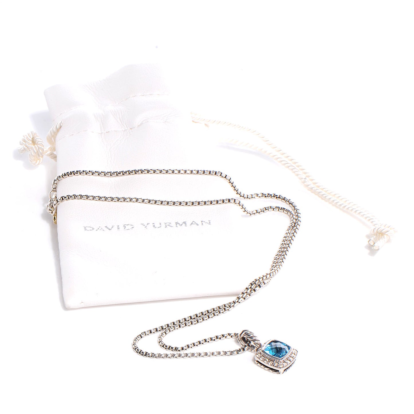 Sterling Silver Diamond Blue Topaz 7mm Petite Albion Pendant Necklace