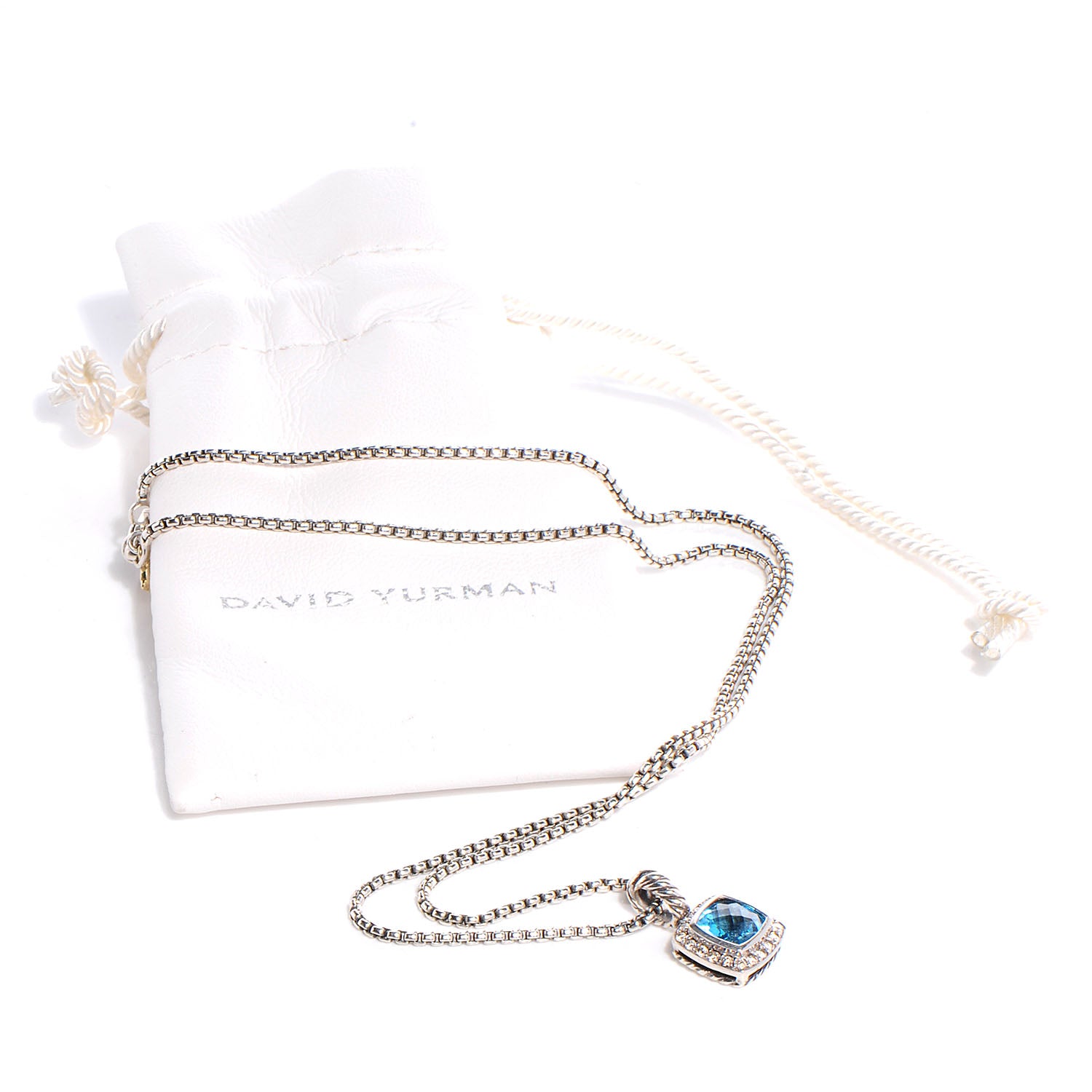 David Yurman Sterling Silver Diamond Blue Topaz 7mm Petite Albion Pendant Necklace 3 of 5