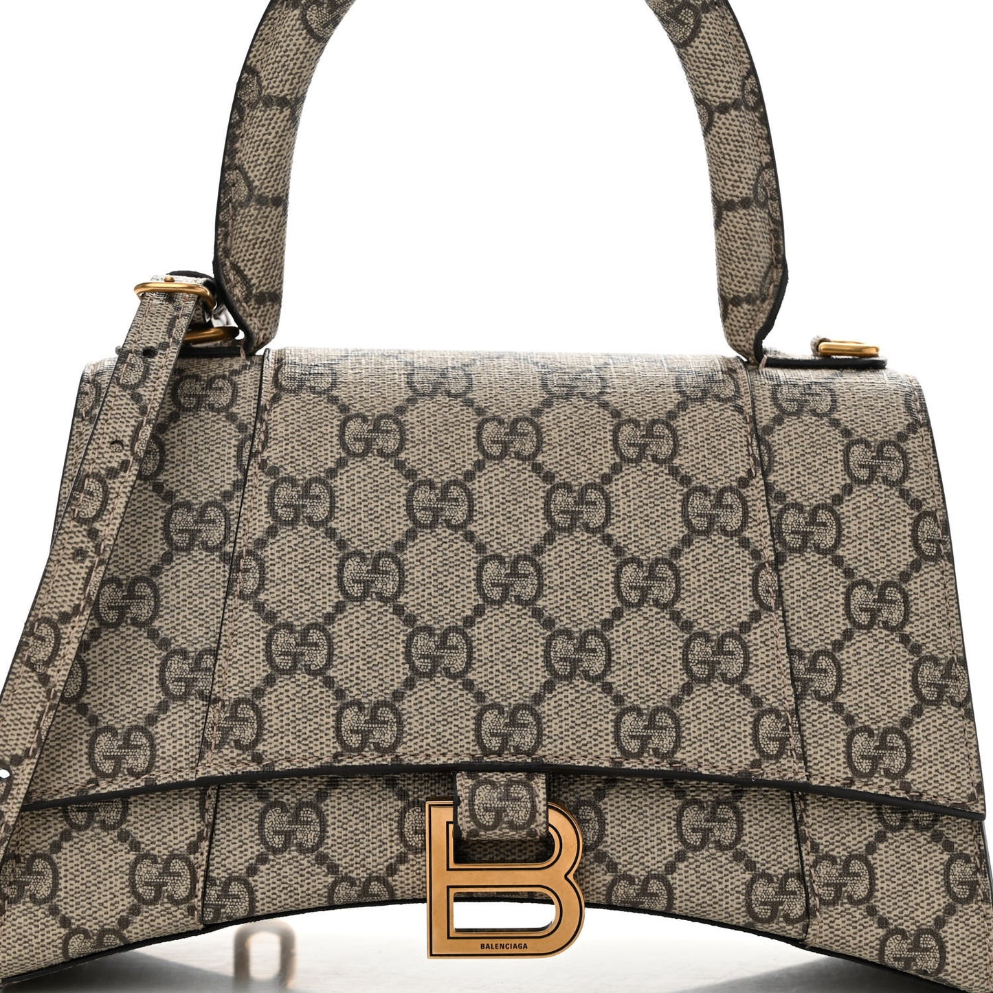 X GUCCI GG Supreme Monogram Small Hourglass Top Handle Bag Beige Ebony