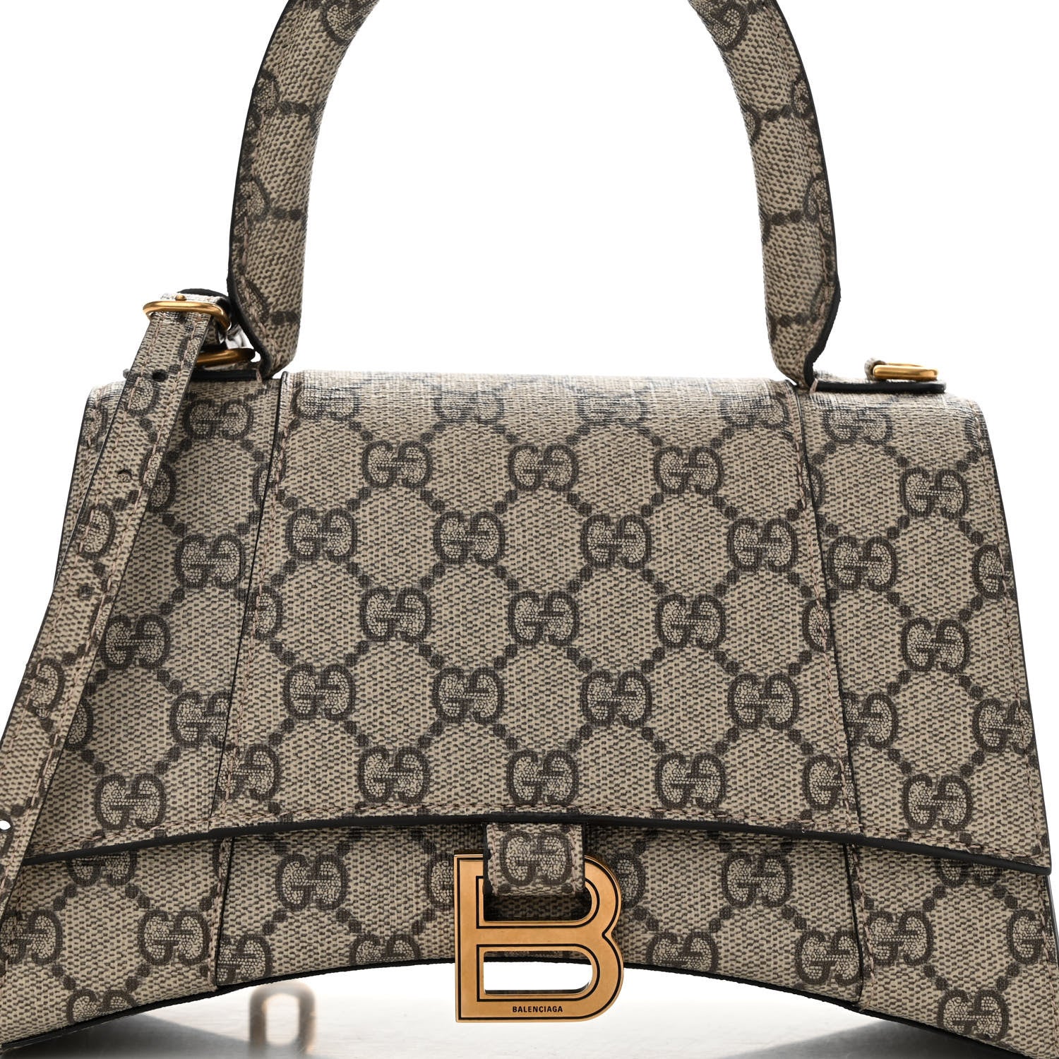 Balenciaga X GUCCI GG Supreme Monogram Small Hourglass Top Handle Bag Beige Ebony 7 of 9