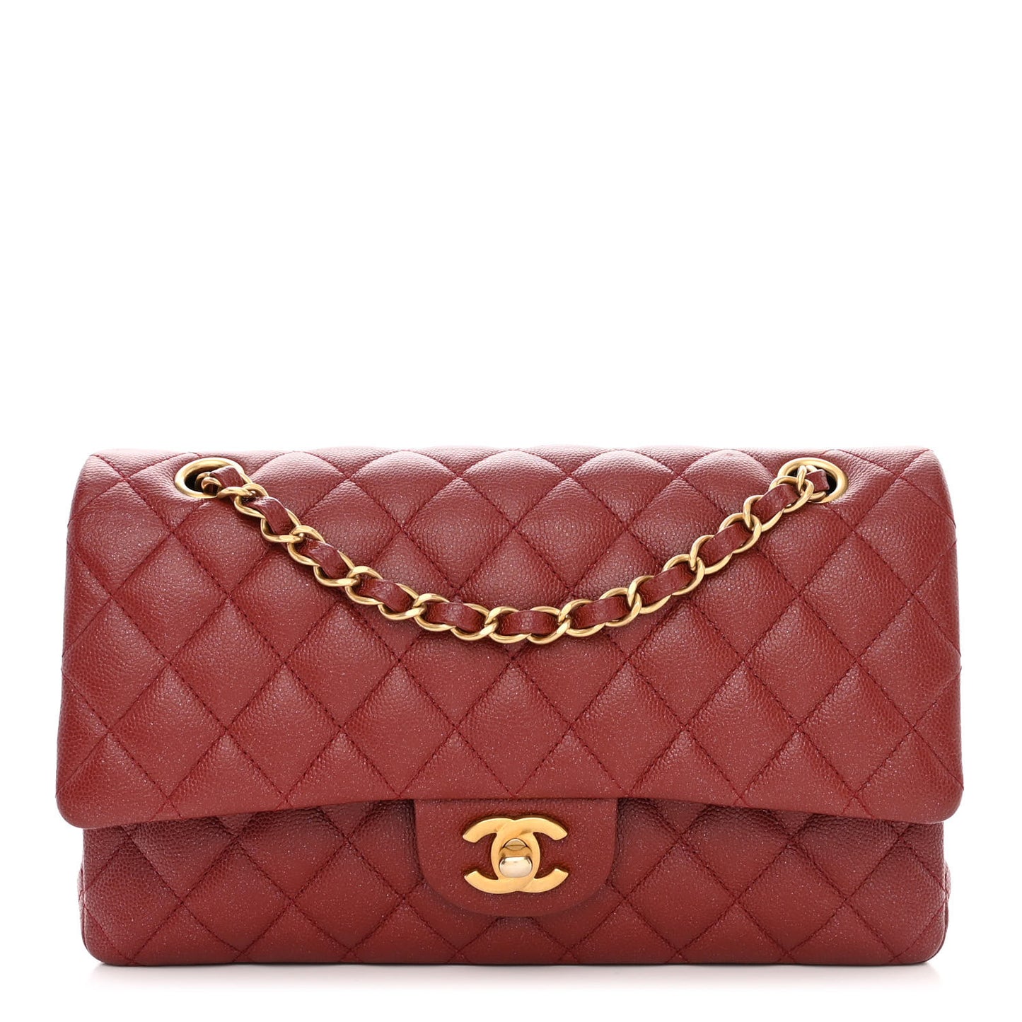 Iridescent Caviar Quilted Medium Double Flap Red