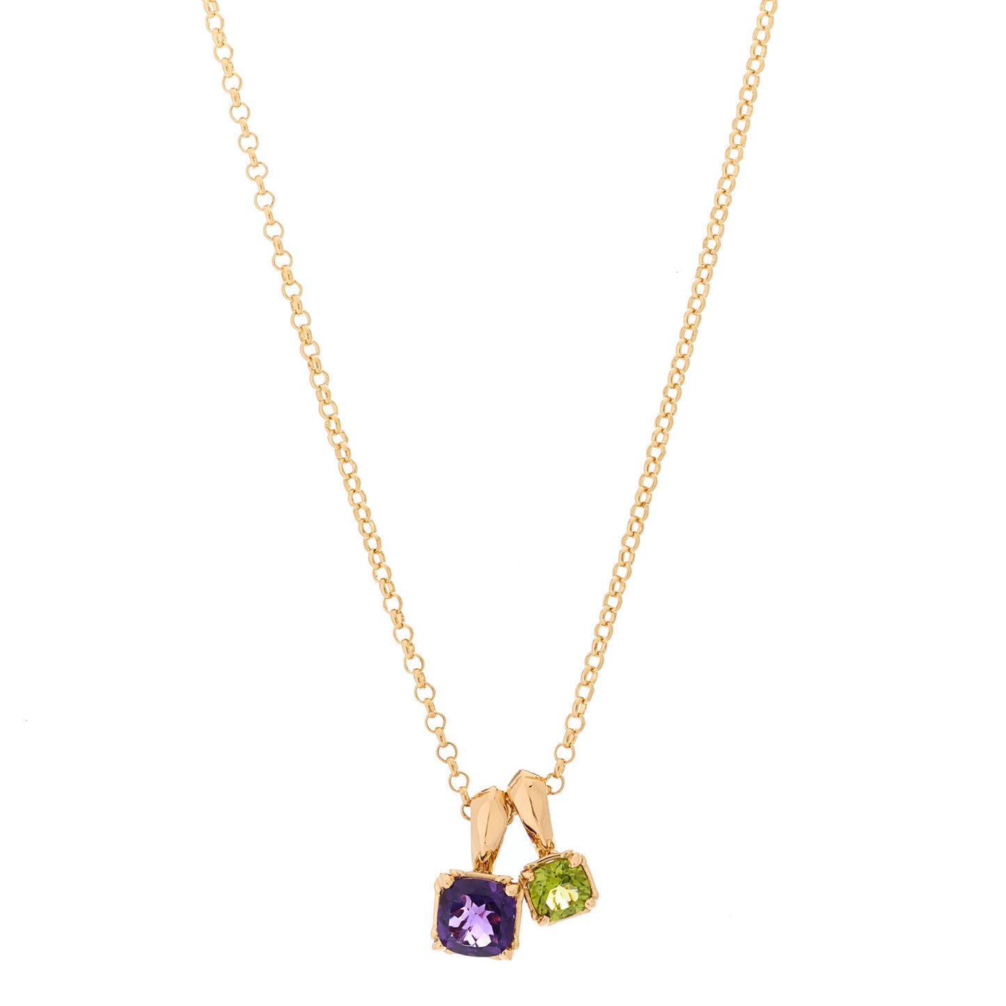 22K Yellow Gold Amethyst Peridot Charm Pendant Necklace