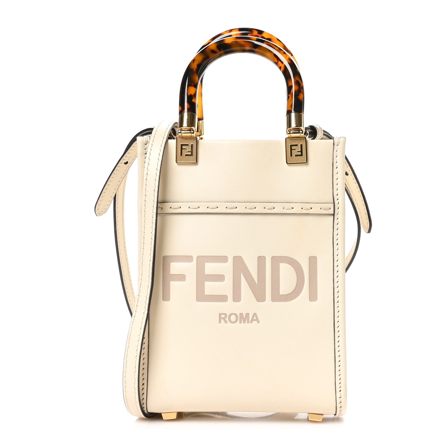 Vitello King Plexiglass Logo Embossed Mini Fendi Sunshine Shopper Tote White Ice