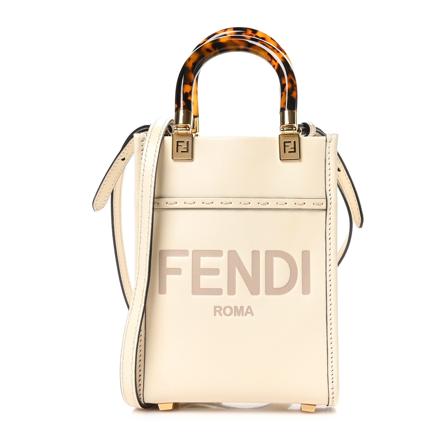 Fendi Vitello King Plexiglass Logo Embossed Mini Fendi Sunshine Shopper Tote White Ice 1 of 10