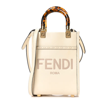 Fendi Vitello King Plexiglass Logo Embossed Mini Fendi Sunshine Shopper Tote White Ice 1 of 10