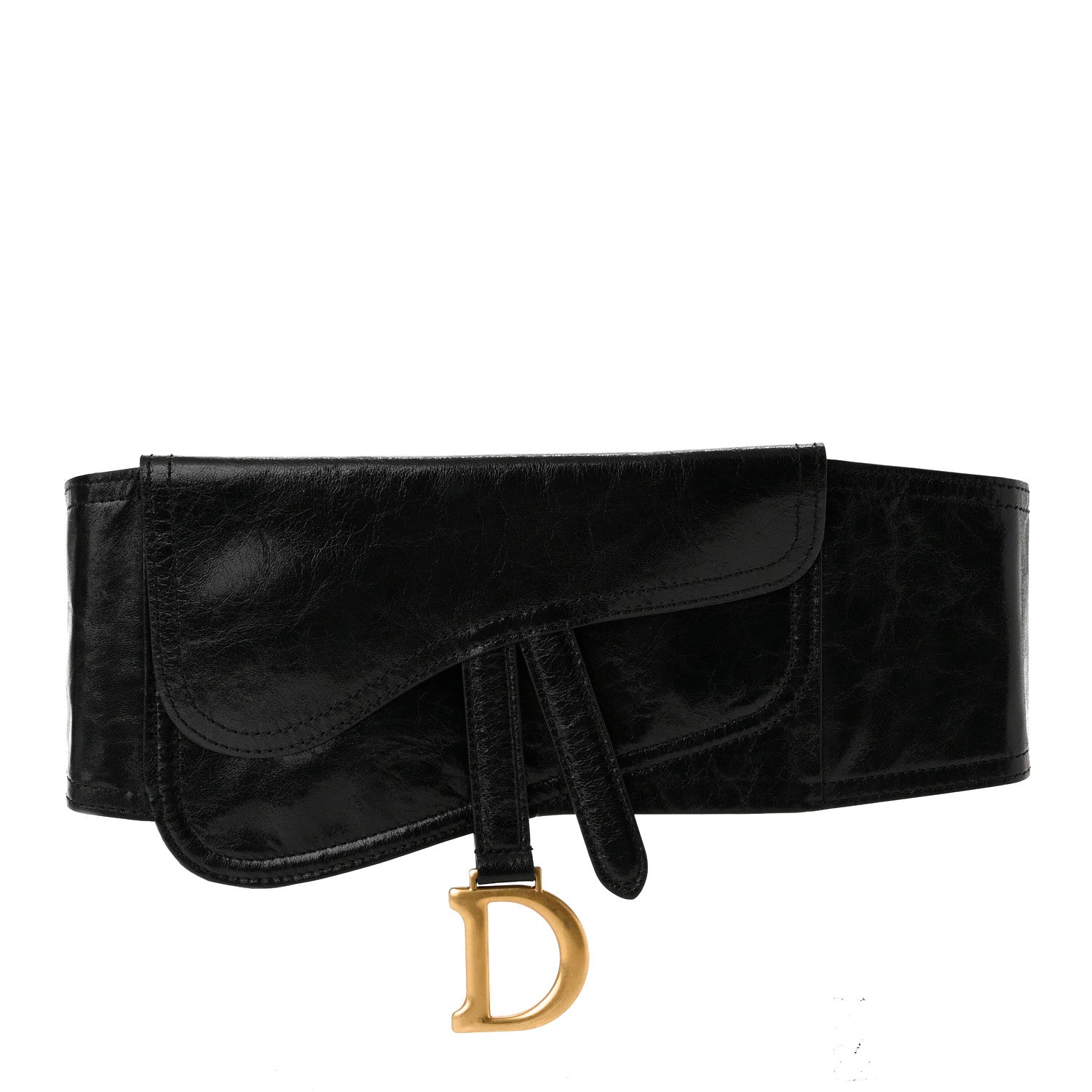 Christian Dior Crinkled Lambskin 135mm Saddle Belt Black 1 of 10