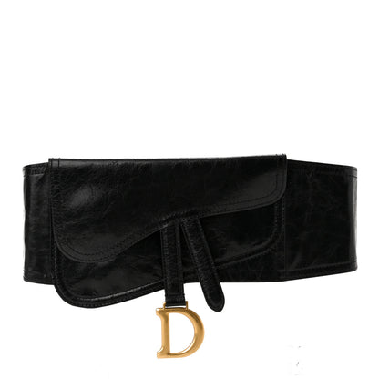 Christian Dior Crinkled Lambskin 135mm Saddle Belt Black 1 of 10