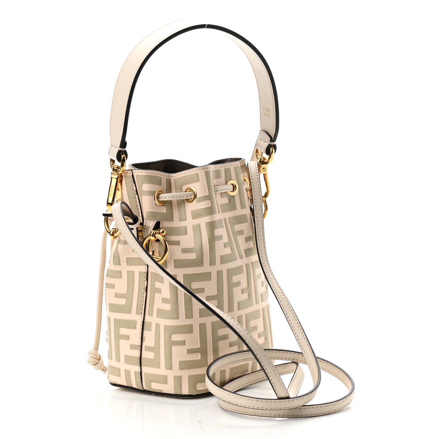 Fendi Vitello Liberty F is Fendi Bi-Color FF 1974 Embossed Mini Mon Tresor Bucket Bag Camelia Mandorlo 3 of 10