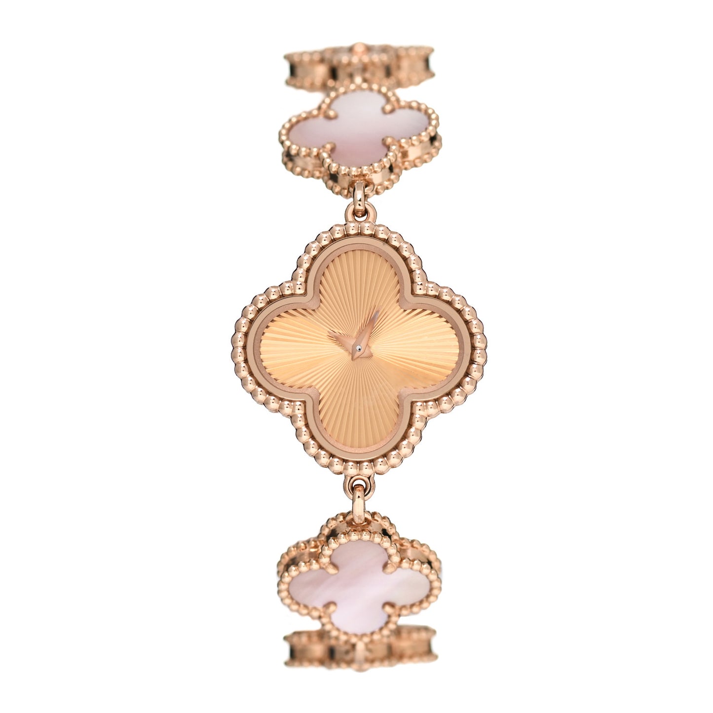 18K Rose Gold Pink Mother of Pearl 23mm Alhambra Guilloche Quartz Watch
