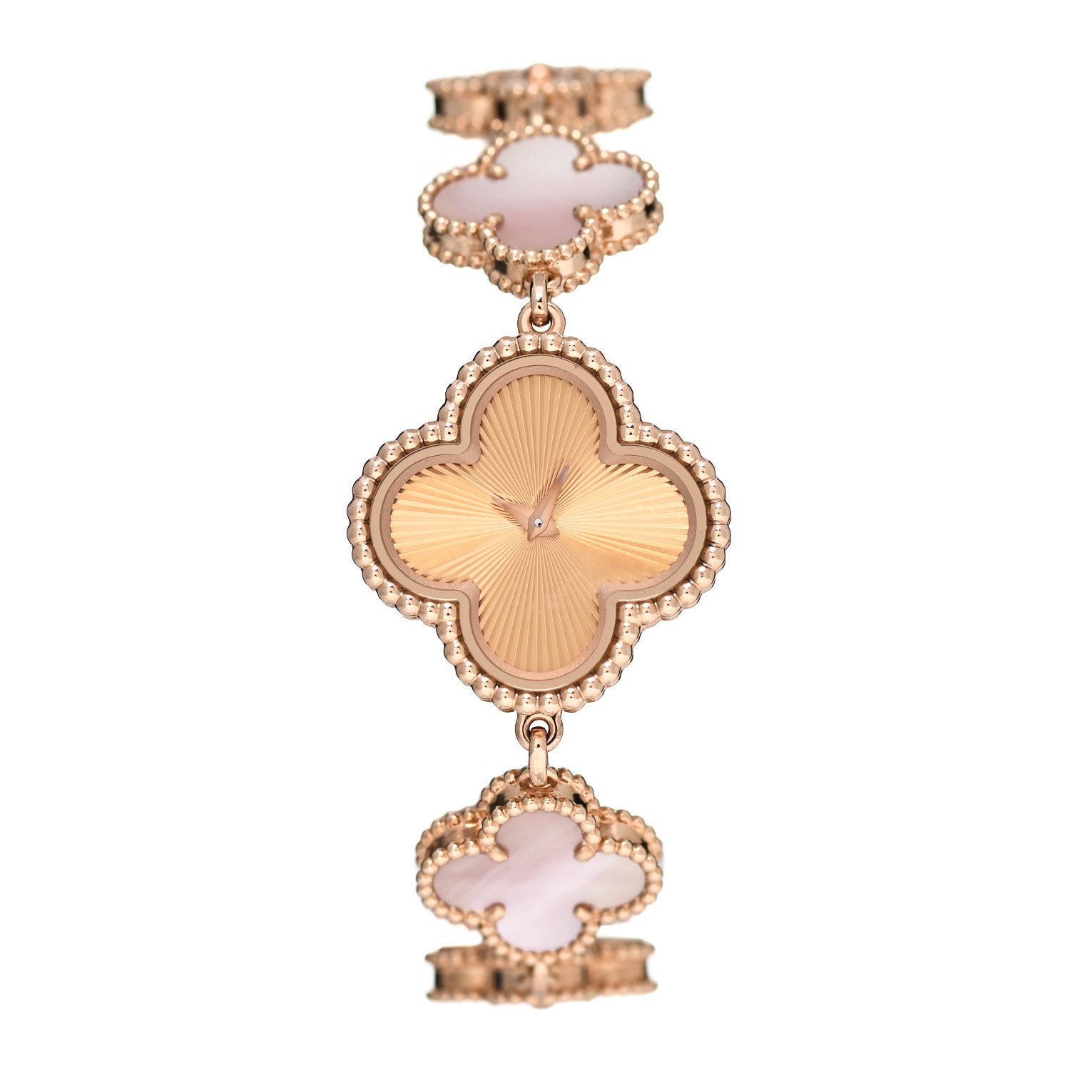 Van Cleef & Arpels 18K Rose Gold Pink Mother of Pearl 23mm Alhambra Guilloche Quartz Watch 1 of 5