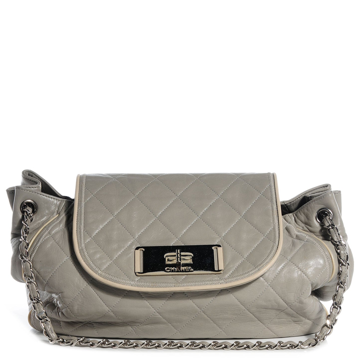 Lambskin Large East West Accordion Flap Light Grey