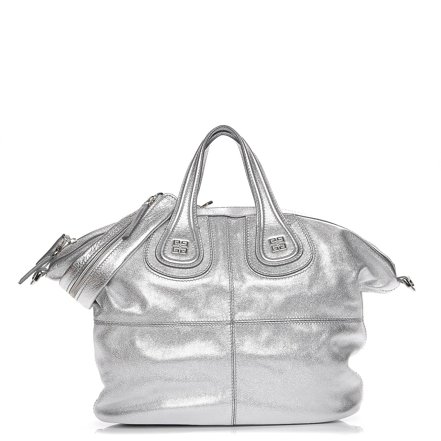 Metallic Calfskin Medium Nightingale Silver