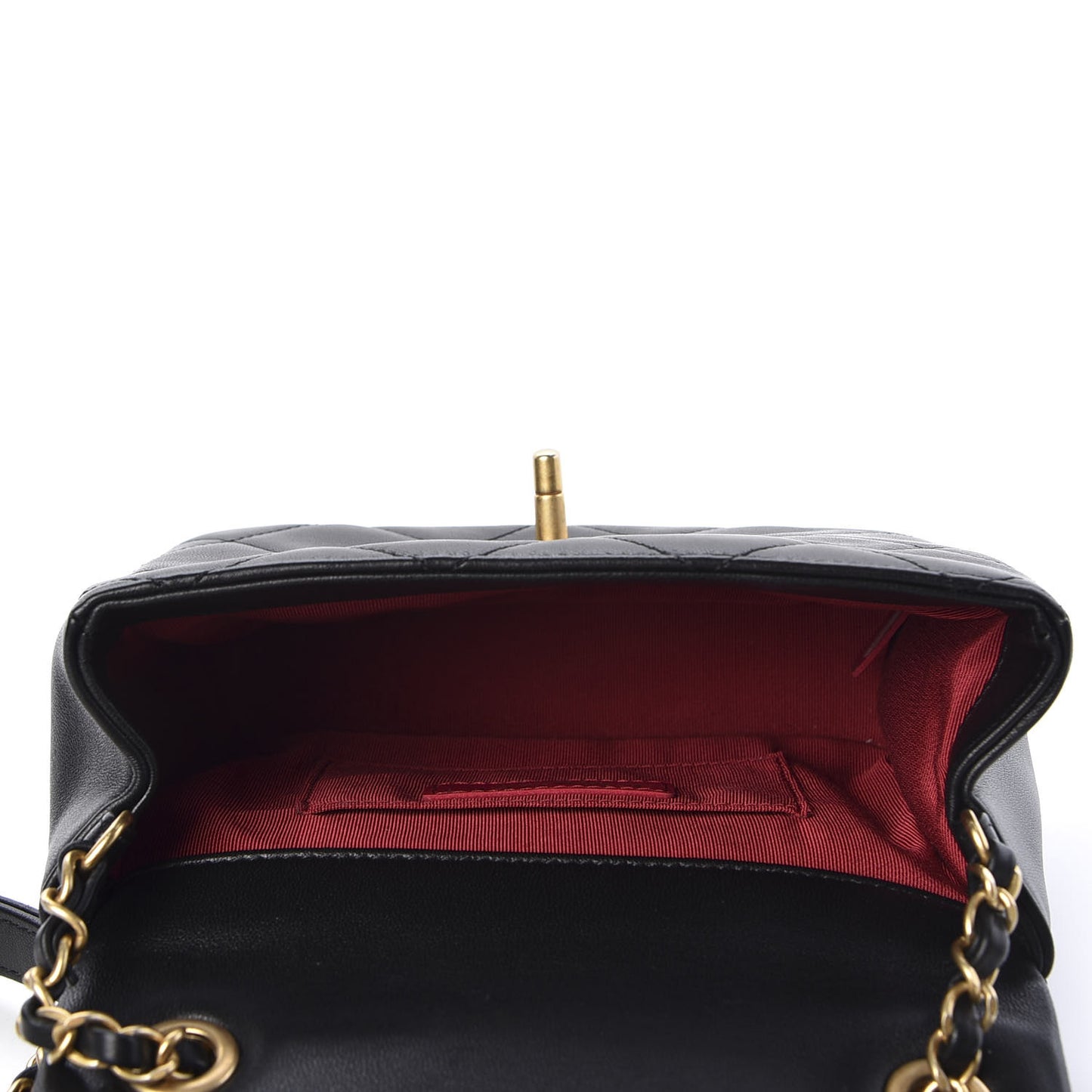 Lambskin Quilted Small Circular Handle Bag Black