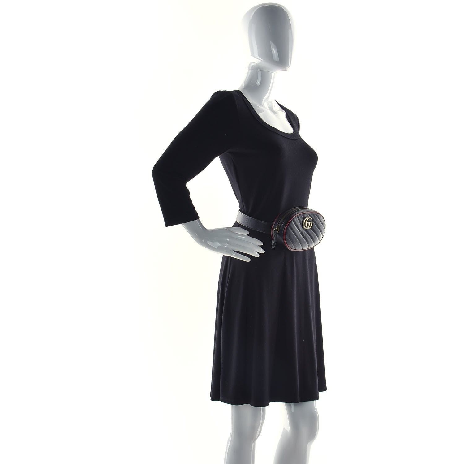 Gucci Azalea Calfskin Matelasse Diagonal Torchon GG Marmont Belt Bag 85 34 Black Romantic Cerise 2 of 10