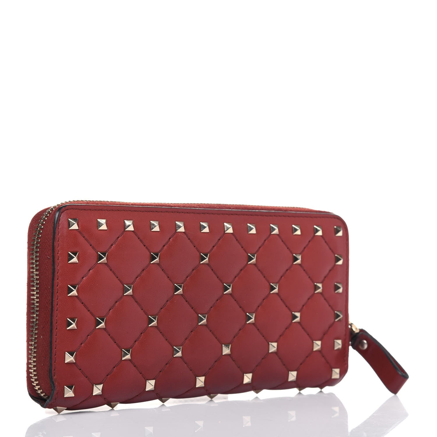 Valentino Garavani Nappa Rockstud Spike Zip Around Wallet Rubino 3 of 19