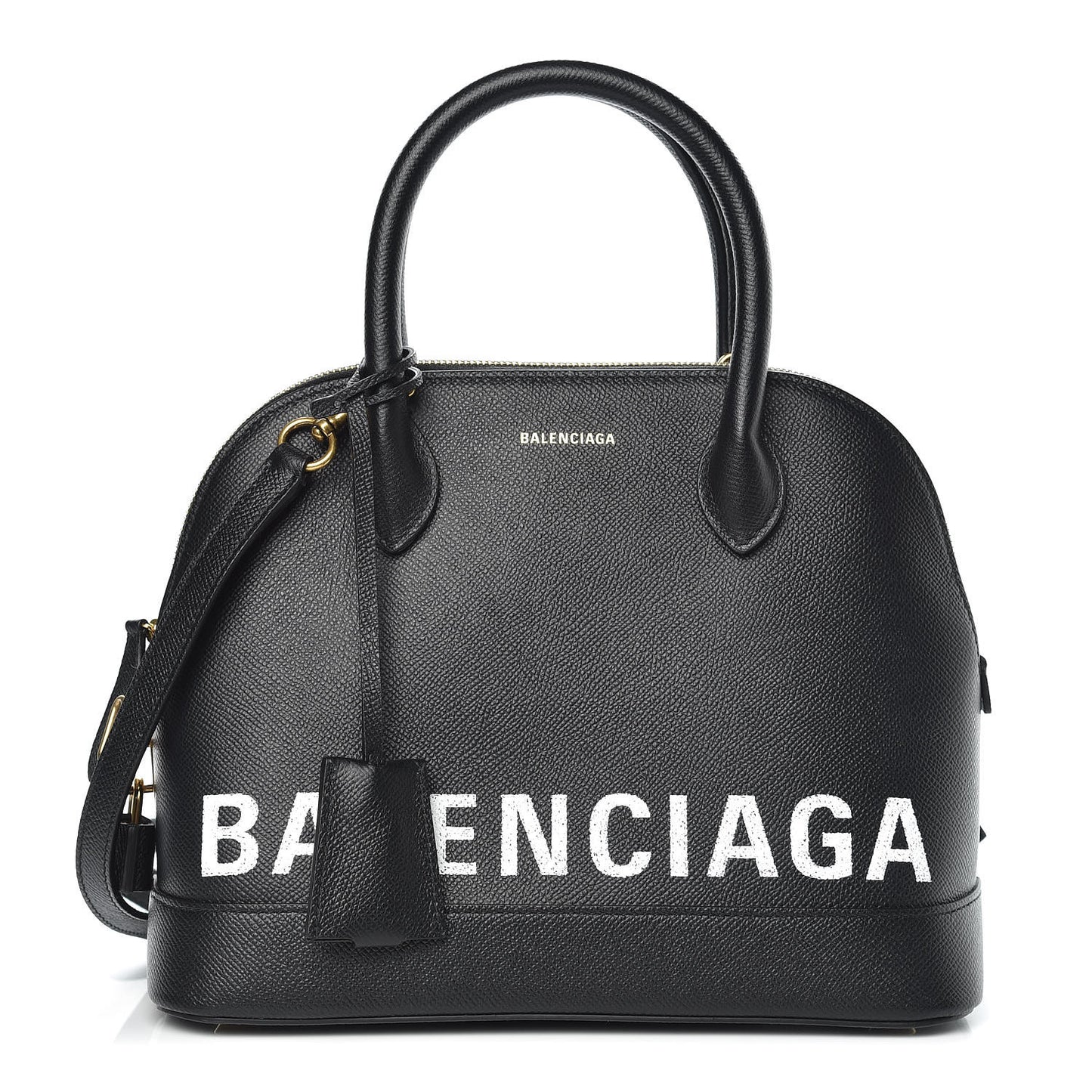 Signature Grained Calfskin Logo S Ville Top Handle Bag Black