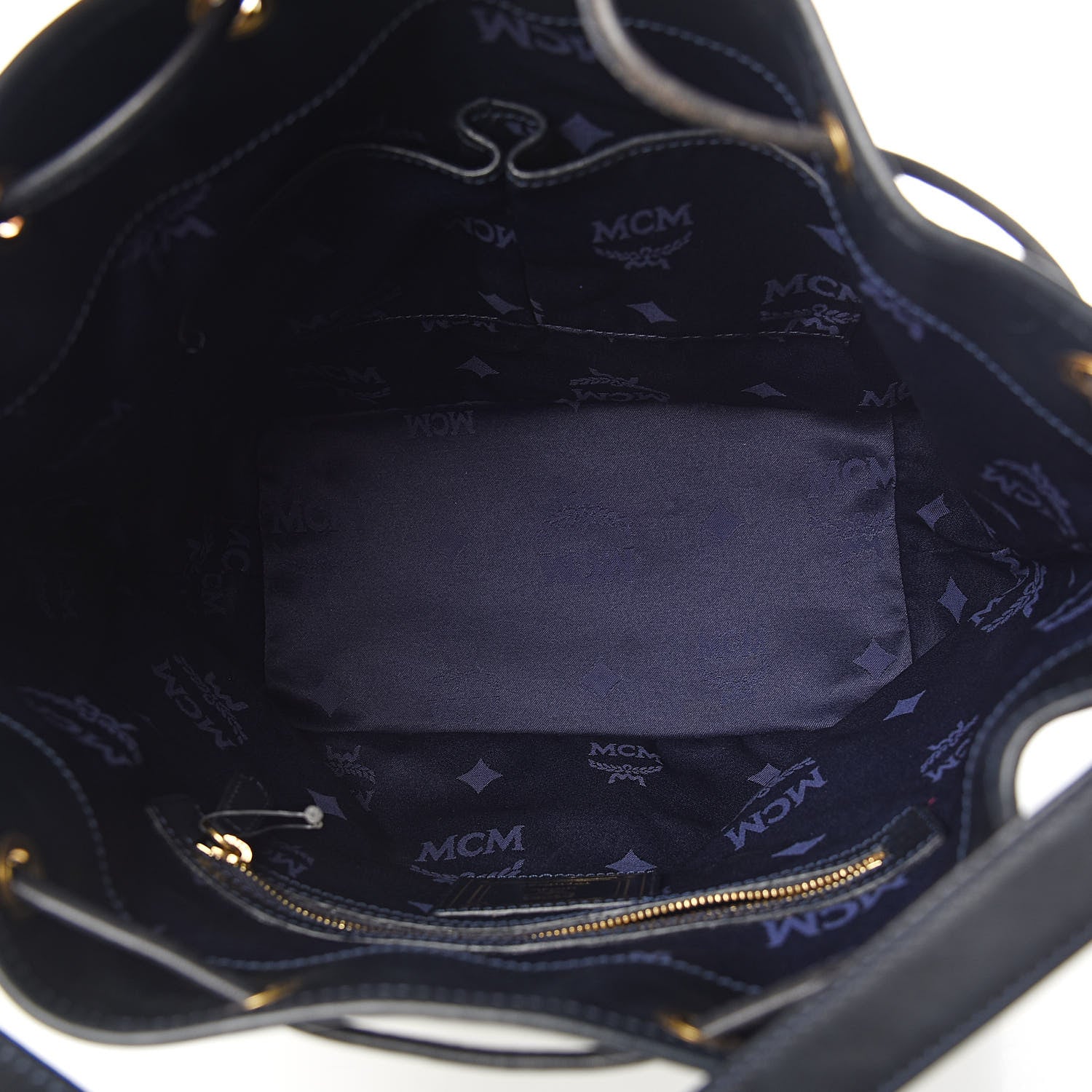 MCM Visetos Small Heritage Drawstring Bucket Bag White Black 5 of 10
