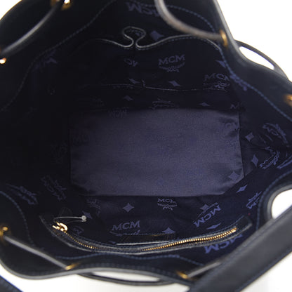 MCM Visetos Small Heritage Drawstring Bucket Bag White Black 5 of 10