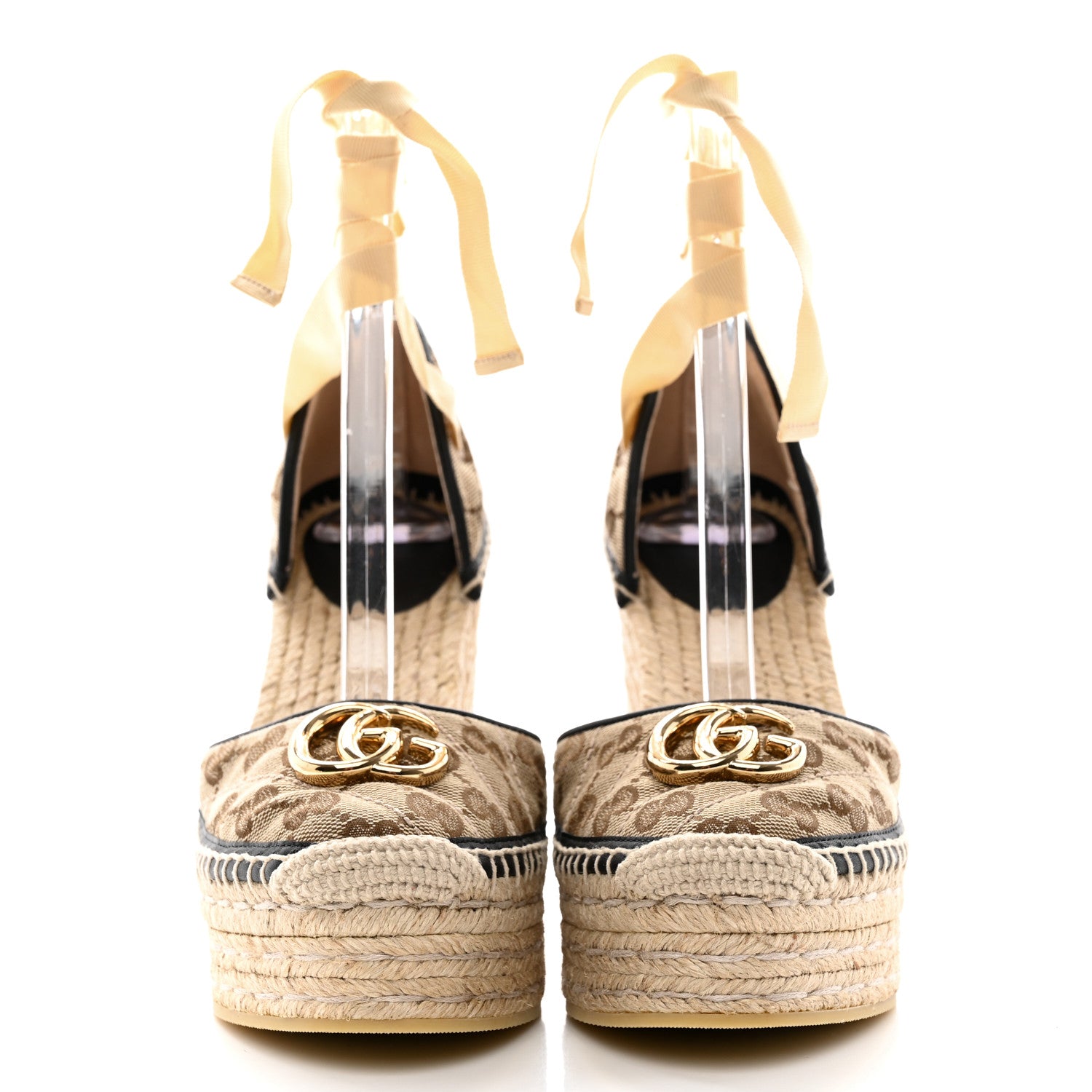 Gucci Monogram Matelasse GG Marmont Ankle Wrap Platform 35/120mm Espadrille Wedges 38.5 Beige Ebony Black Sand Storm 2 of 9
