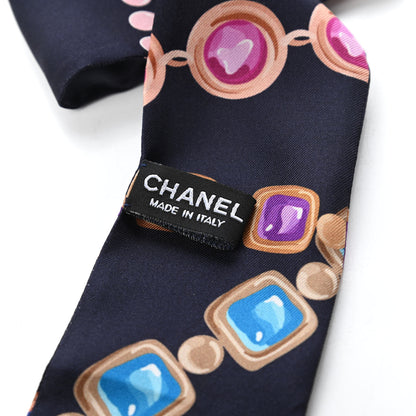 Chanel Silk Pearl CC Chain Slim Bandeau Scarf Navy Blue 3 of 4