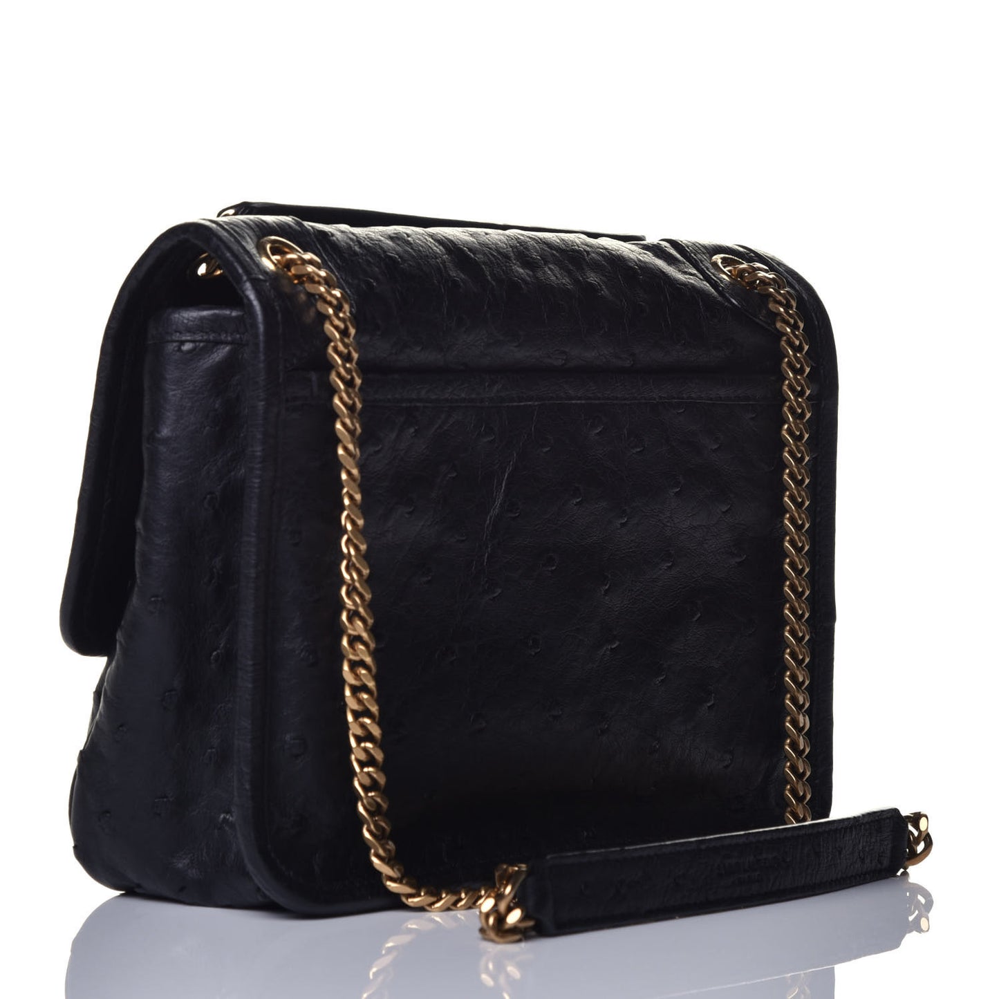 Ostrich Monogram Baby Niki Chain Satchel Black