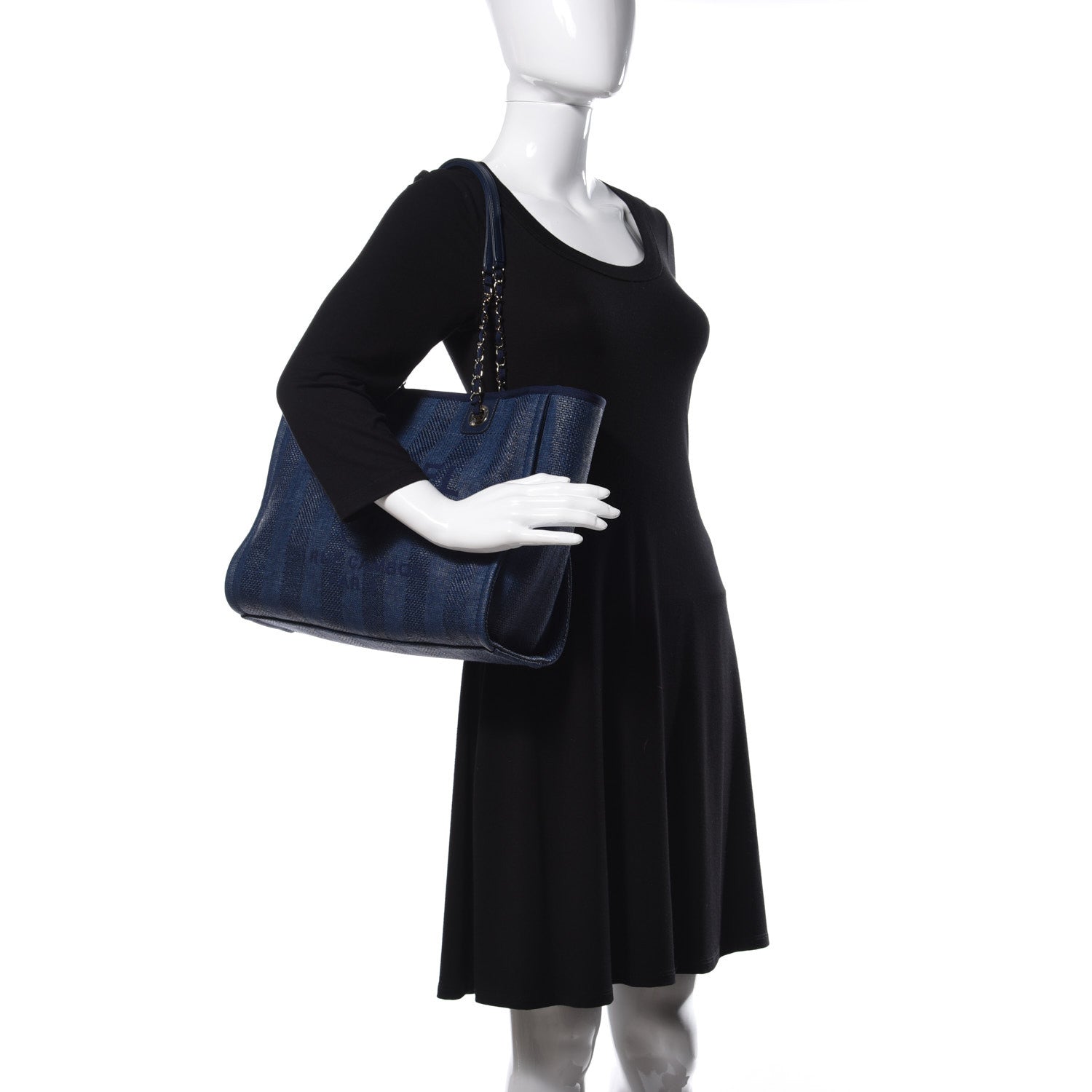 Chanel Mixed Fibers Striped Small Deauville Tote Navy Blue 2 of 10