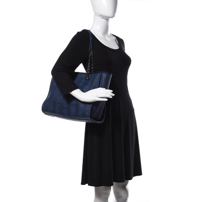 Chanel Mixed Fibers Striped Small Deauville Tote Navy Blue 2 of 10
