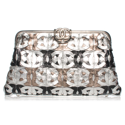 Chanel Calfskin Crackled CC Mix Frame Clutch Gold Silver 1 of 7