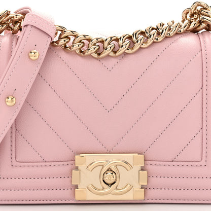 Chanel Caviar Chevron Quilted Small Boy Flap Light Pink 8 of 10