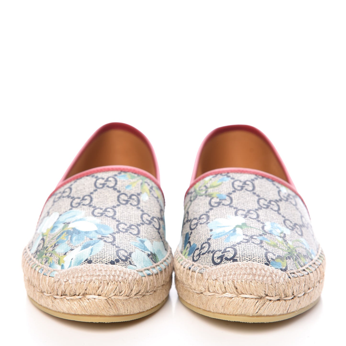 GG Supreme Monogram Blooms Espadrilles 38 Beige Blue Navy Hibiscus Red
