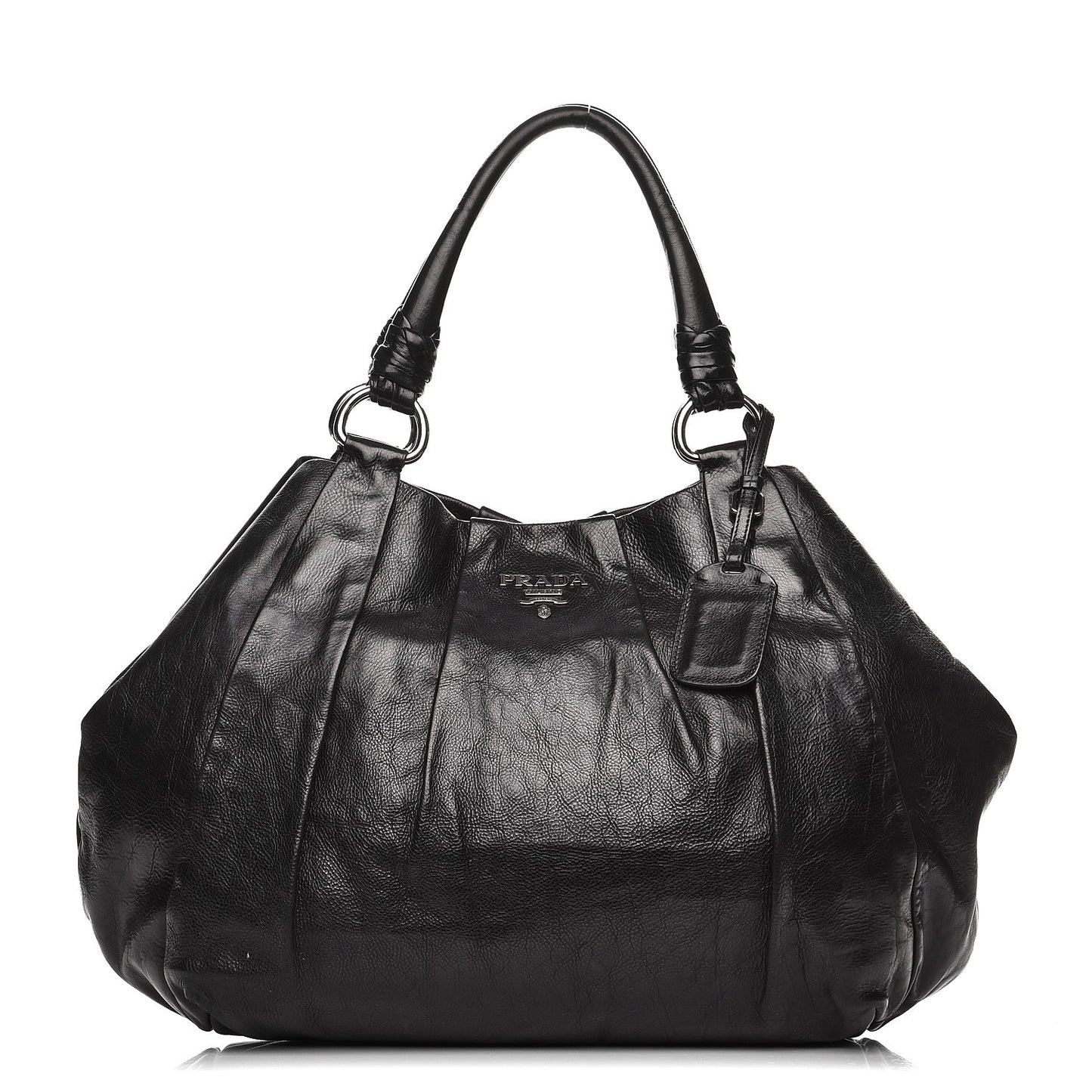 Soft Calf Pleated Shoulder Bag Nero Black