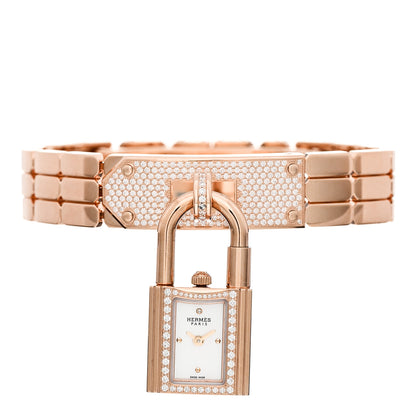 Hermes 18K Rose Diamond Pave 16mm Kelly Quartz Watch 2 of 6